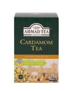 Verpakking Ahmad Cardamom Tea 500g, perfecte keuze voor biologische thee kopen met kardemomsmaak.