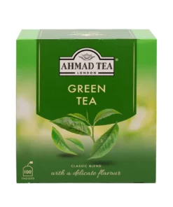 Groene thee van Ahmad Tea, klassieke blend in groene verpakking, bron van antioxidanten.