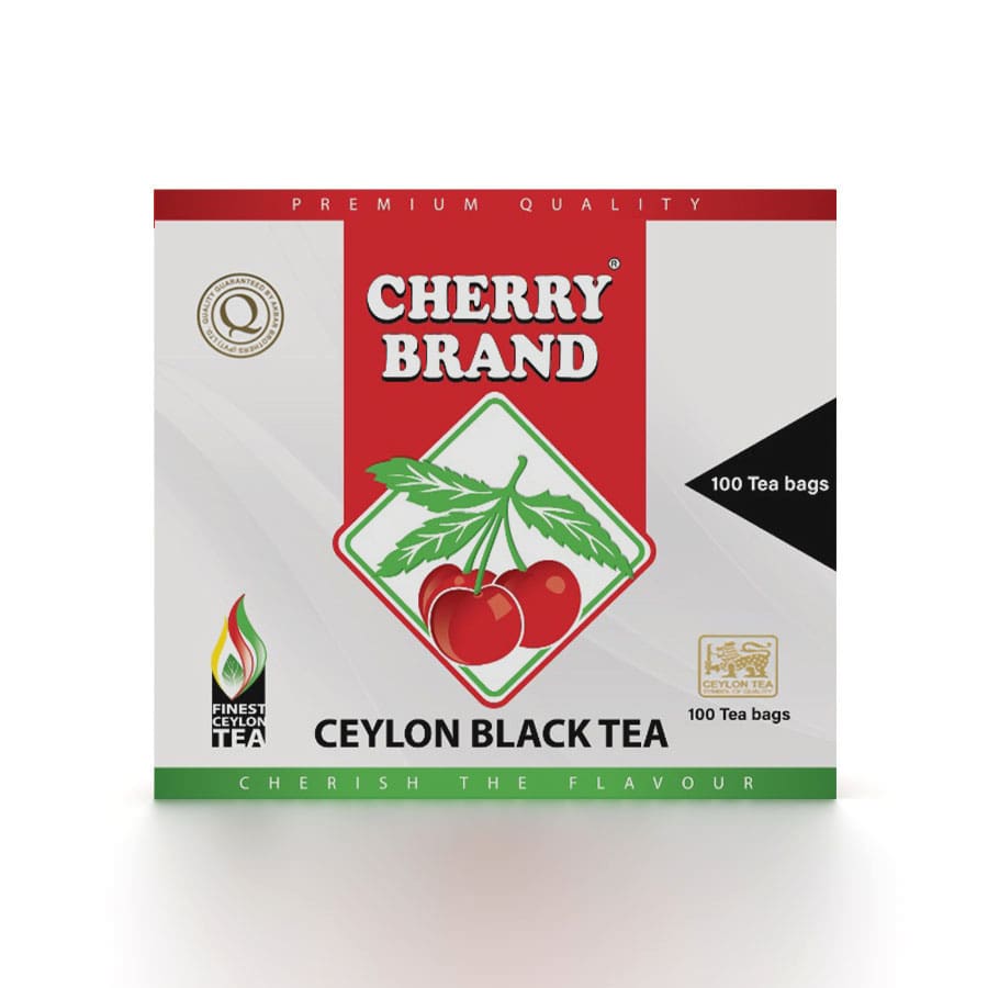 Verpakking van Cherry Brand Ceylon zwarte thee, premium losse zwarte thee uit Sri Lanka.