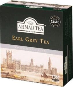 Verpakking van Ahmad Earl Grey Tea 100 theezakjes, ideaal als thee voor horeca.