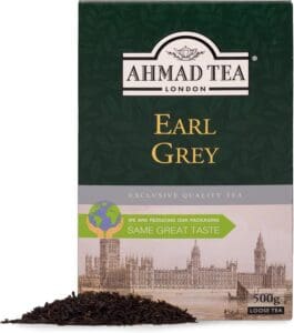Verpakking van Ahmad Earl Grey thee, 100 theezakjes, ideaal als thee voor horeca.