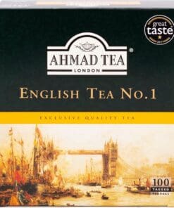 Verpakking van Ahmad English Tea No.1 met 100 theezakjes voor wie zwarte thee kopen wil.