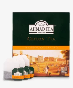 Verpakking van Ahmad Ceylon Tea met 100 theezakjes, premium sri lanka thee.