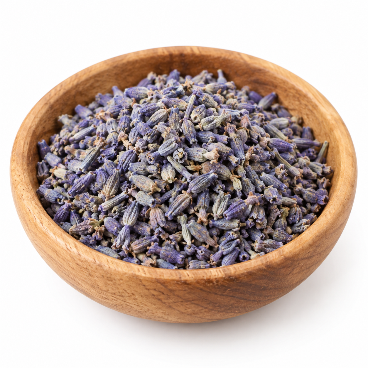 Biologische lavendel in een houten schaaltje